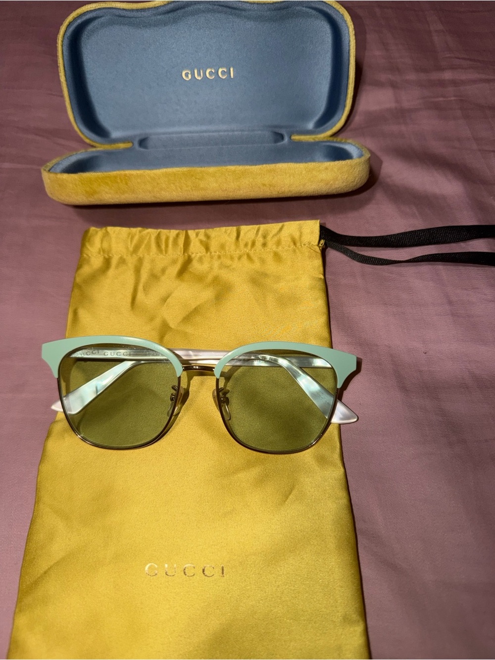 Gucci Women's Yellow Frame Sunglasses with Yellow Case & Pouch